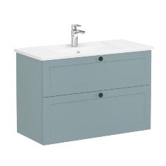 Vitra Root Classic 68879 Lavabo Dolabı, İki Çekmeceli, 100 Cm, Mat Fiyord Yeşili, Köşeli Lavabolu